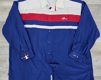 Vtg ROCAWEAR Button Up Shirt 5X Red White Blue Colorblock Hip Hop Y2K Baggy 99