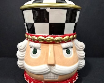 Cascanueces de cerámica Buckingham, imitación de Mackenzie Childs, tarro de galletas de 11.5"