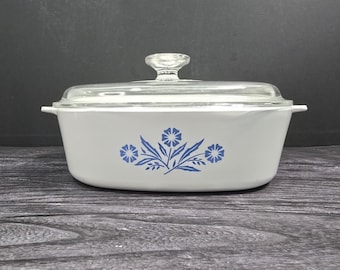Cazuela vintage CorningWare Blue Cornflower de 2 cuartos con tapa Pyrex A-2-B