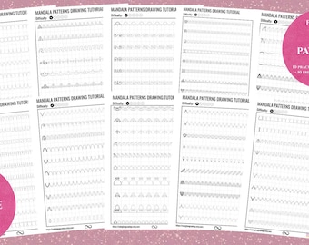 Hojas de entrenamiento con los patrones más fáciles para principiantes. PDF, JPEG. Arte de mandalas, papel digital, descargas instantáneas, hecho a mano, arteterapia, caligrafía.