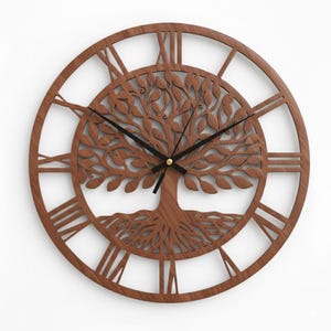Väggklocka med livets träd, laserskuren design – digital nedladdning (svg, dxf, eps, png, pdf), presentartikel, väggklocka i trä, hängande heminredning,