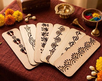 Wooden Indian Rangoli Stencils, Festive Home Decor, Kids, Rangoli Art, Sand Art, Happy Diwali, Festival Art, Kids Friendly, Border Designs