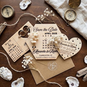 Imán para guardar la fecha de boda, invitación rústica de boda de madera con calendario, sobres y pegatinas kraft, recuerdos de boda para invitados, regalos