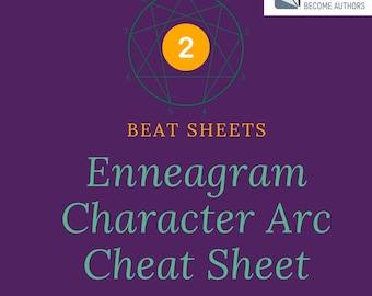 May include: A purple graphic with the text "Enneagram Character Arc Cheat Sheet." The image includes a circular diagram with the number 2 in a yellow circle. The text "Type 2: The Helper" is also present.