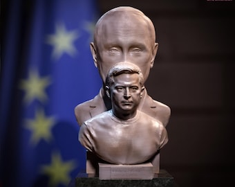 Busto de Zelenski y Putin