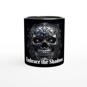 Dark Skull Coffee Mug: White Ceramic with Colored Interior