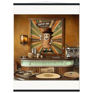 Vintage Coffee Club Art Print: Pine Frame & Magnetic Hangers