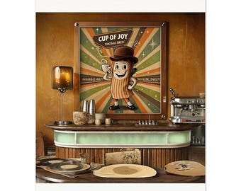 Vintage Coffee Club Art Print: Pine Frame & Magnetic Hangers