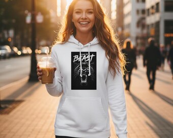 Unisex 'Unleash the Beast' Pullover Hoodie: Arctic White