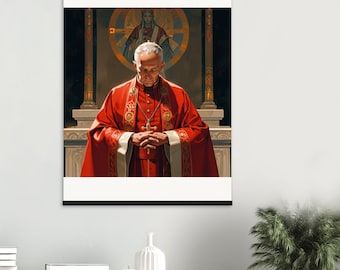 Pope Wall Art: Religious Christian Catholic Poster with Magnetic Pine Hangers