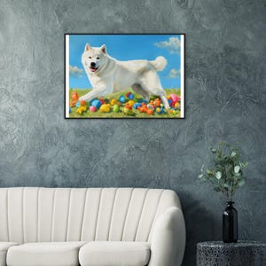 White Akita Dog Framed Poster: Elegant Pet Lover Wall Art