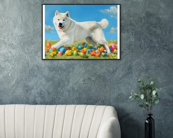 White Akita Dog Framed Poster: Elegant Pet Lover Wall Art