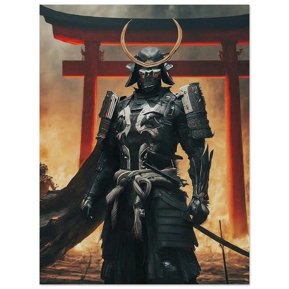Museum-Quality Archival Matte Paper Poster: Imperial Cyber Samurai Warrior Digital Fantasy Art Print