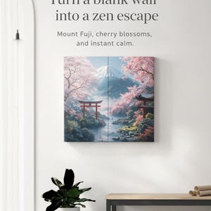 Japanese Mount Fuji Cherry Blossom Foam Art – Zen Landscape Wall Decor