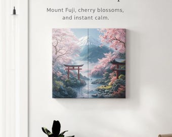 Japanese Mount Fuji Cherry Blossom Foam Art – Zen Landscape Wall Decor