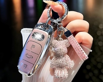 Funda para llave de coche Audi, funda rosa para llave de coche, protector de TPU, compatible con A6, A7, A8, Q8, E-Tron y más, llavero, accesorios para coche, regalo