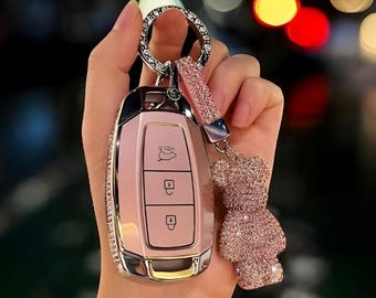 Funda para llave de coche Hyundai, funda protectora para llave de coche, funda de TPU para llave, compatible con Hyundai Elantra, Veloster, Tucson y más, soporte para llavero, accesorio para coche