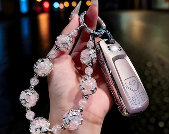 Funda para llave de coche Audi, funda rosa para llave de coche, compatible con A6, A7, A8, Q7, Q8 y más, protector de llave de TPU, soporte para llavero, accesorios para coche, llavero