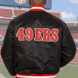 San Francisco 49ers Retro Varsity Jacket: Black Satin Bomber