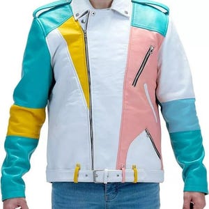 Unisex Handmade Cowhide Leather Jacket With Multiple Colors Zipper and biker Style Leather Jacket | Pastel Biker Jacket | Vintage Style 80s