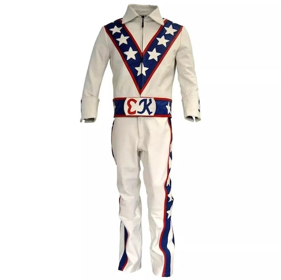 Evel Knievel Style Leather Motorcycle Suit: Vintage Stuntman Jumpsuit