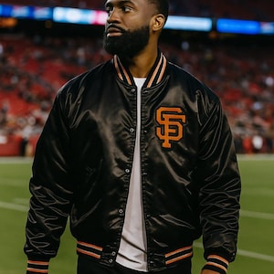 San Francisco Giants Black Satin Varsity Jacket | Vintage Style Baseball Jacket | Unisex Sports Fan Gift