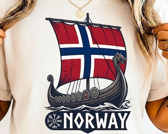 Norway Viking Ship PNG PDF, Norwegian Flag Longship Design, Viking Compass Vegvisir Art