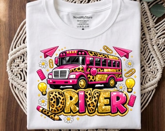 Pink Leopard School Bus Driver PNG SVG – Back to School Sublimation Design (Digital Download)