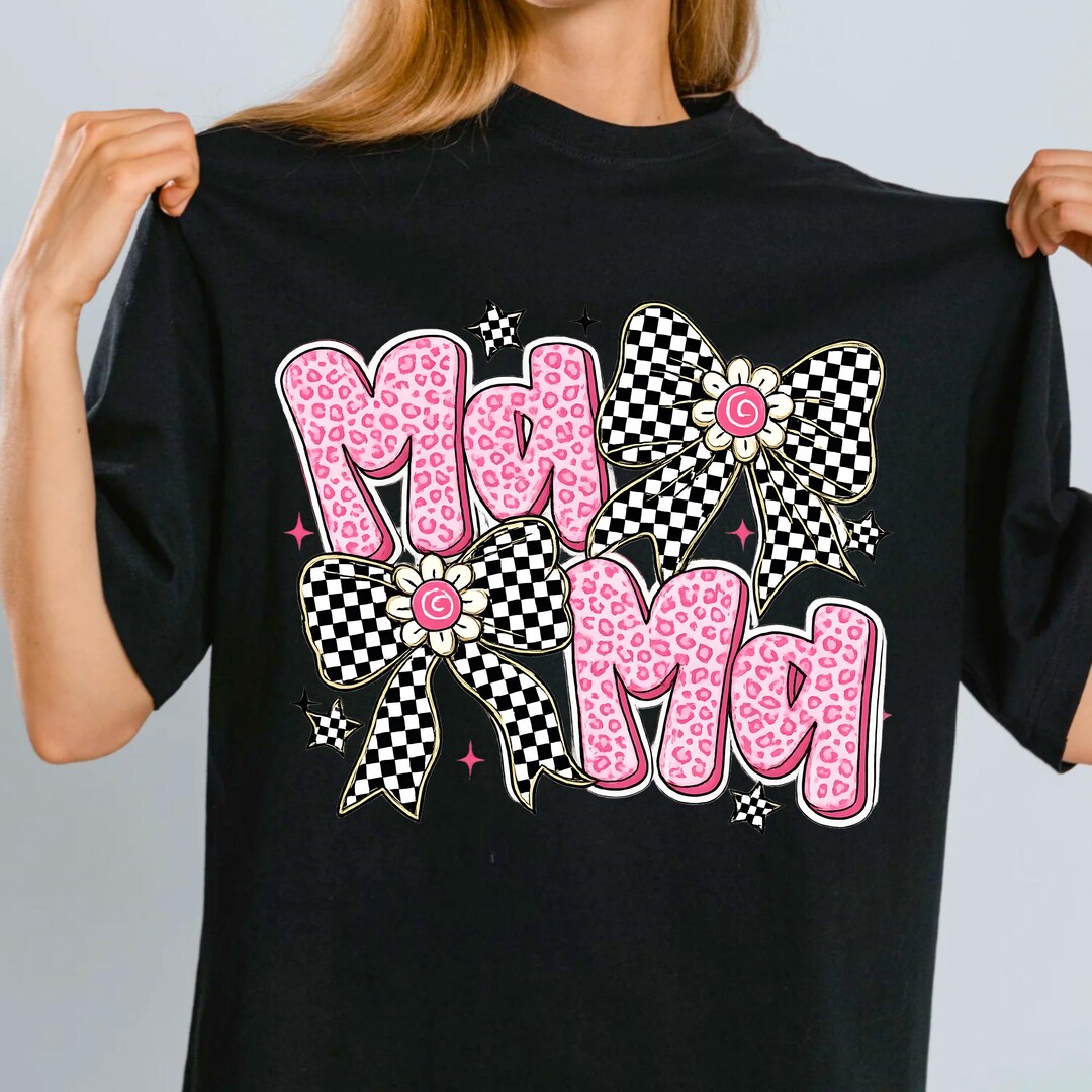 Mama Leopard Print Bow Checkered Coquette PNG SVG PDF Mother Graphic - Etsy