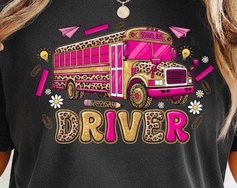Leopard Glitter School Bus Driver PNG SVG PDF (Digital Download)