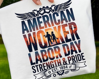 American Worker Labor Day Graphic, Patriotic Industrial Strength PNG (Digital Art)