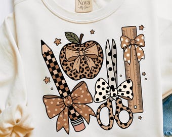 Boho Leopard Teacher PNG & PDF | Coquette Bow Back to School Digital Design (300 DPI)