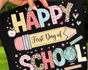 Happy First Day of School Retro Teacher Design (PNG SVG PDF)