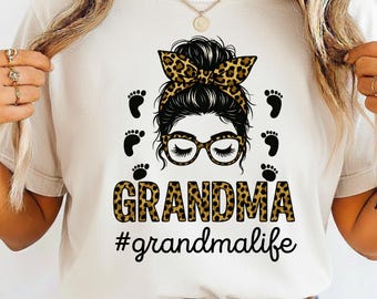 Grandma Life Leopard Messy Bun SVG (Digital Design), Baby Feet PNG