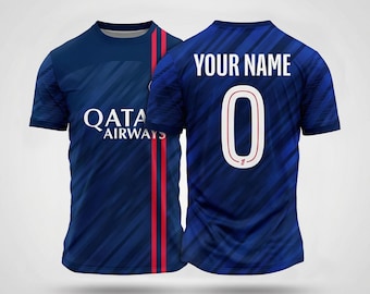 Paris Blue Stripe Concept Jersey – Custom Name & Number Football Shirt
