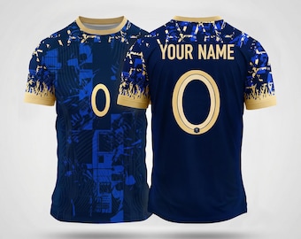 France Blue Gold Grunge Concept Jersey – Custom Name & Number Football Shirt