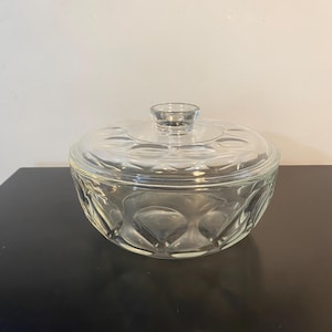 Cacerola vintage Pyrex Originals de vidrio transparente con burbujas y tapa, 2,5 cuartos