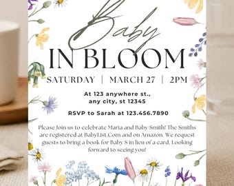 Baby in Bloom Baby Shower Invitation | Floral Spring Garden Design | Editable Printable Download