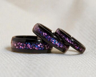 Anillo de tungsteno con incrustaciones de cristal púrpura de la Nebulosa de Orión, banda de 4/6/8 mm, anillo de promesa con caja.