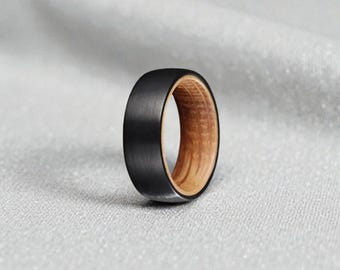 Anillo de tungsteno con incrustaciones de madera natural negra, alianza de promesa, banda de 8 mm, alianza de boda de ajuste cómodo con caja.