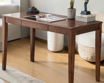 Solid Wood Writing Desk with Drawer, Modern Home Office Desk, Walnut Computer Desk, Mid Century Study Table, Small Workspace Desk