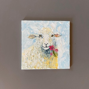Impasto Oil Painting of a Tiny Sheep Rustic Wall Decor for Sheep Enthusiasts