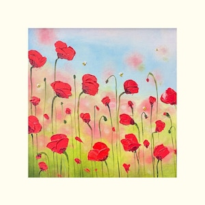 Impasto Poppy Oil Painting: Original Red Floral Art, 12x12 Canvas