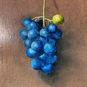 Grapes Oil Painting: Still Life Fruit, Wine Decor - 8x10 Canvas Art