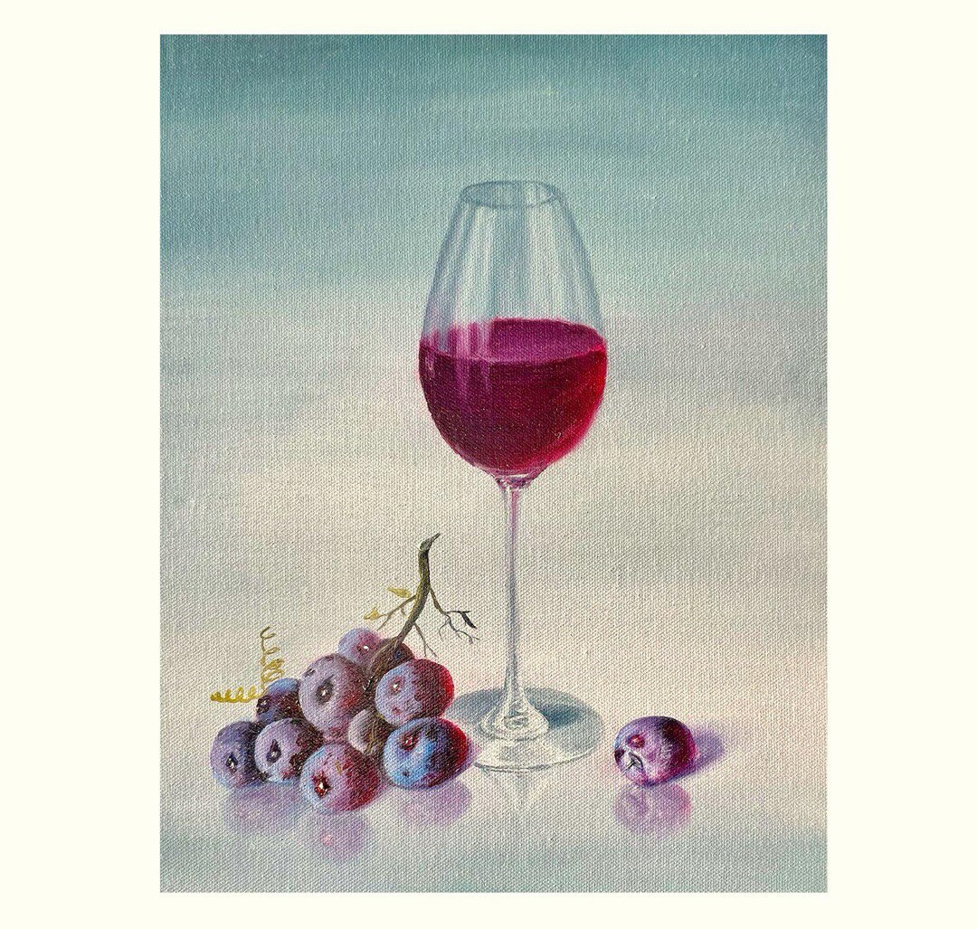 Wine Glass Grapes Original Small Oil Painting Classic Realist Still ...