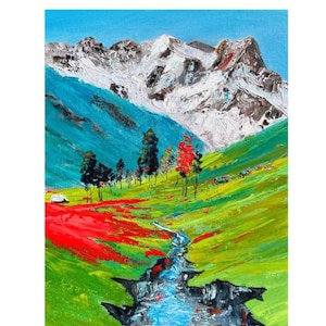 Rocky Mountain Landscape Original Oil Painting | Colorado Wall Art | Mountain Stream Impasto Artwork | Rustic Lodge Home Decor