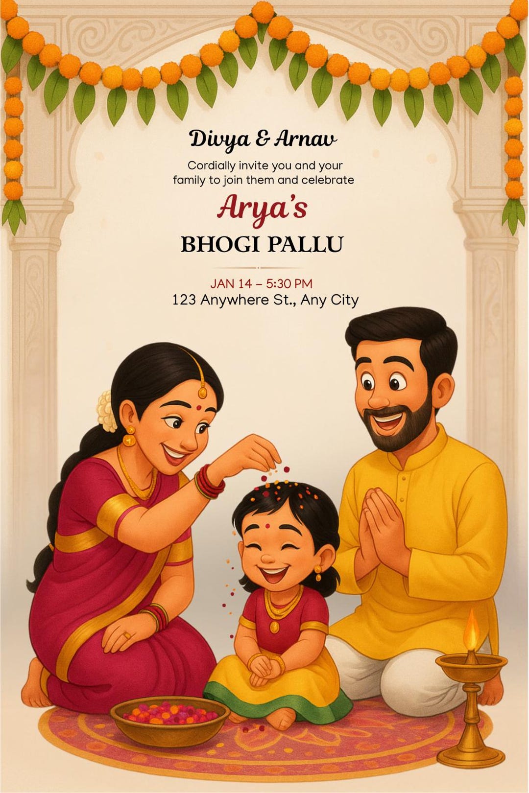 Bhogi Pallu Invitation | Sankranti Baby Function Invite | Digital ...