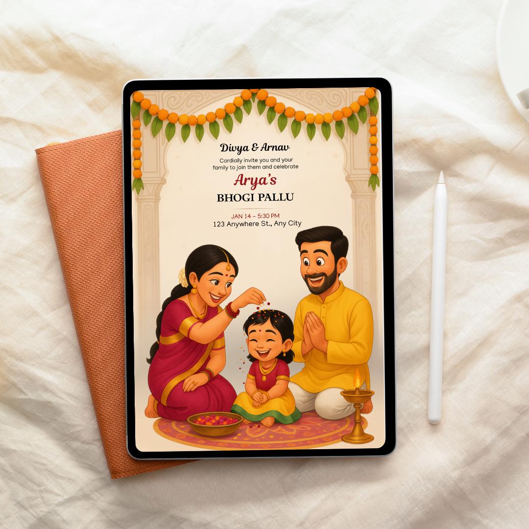 Bhogi Pallu Invitation | Sankranti Baby Function Invite | Digital ...