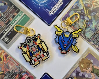 Portachiavi in acrilico Pixel Wargreymon e Metalgarurumon