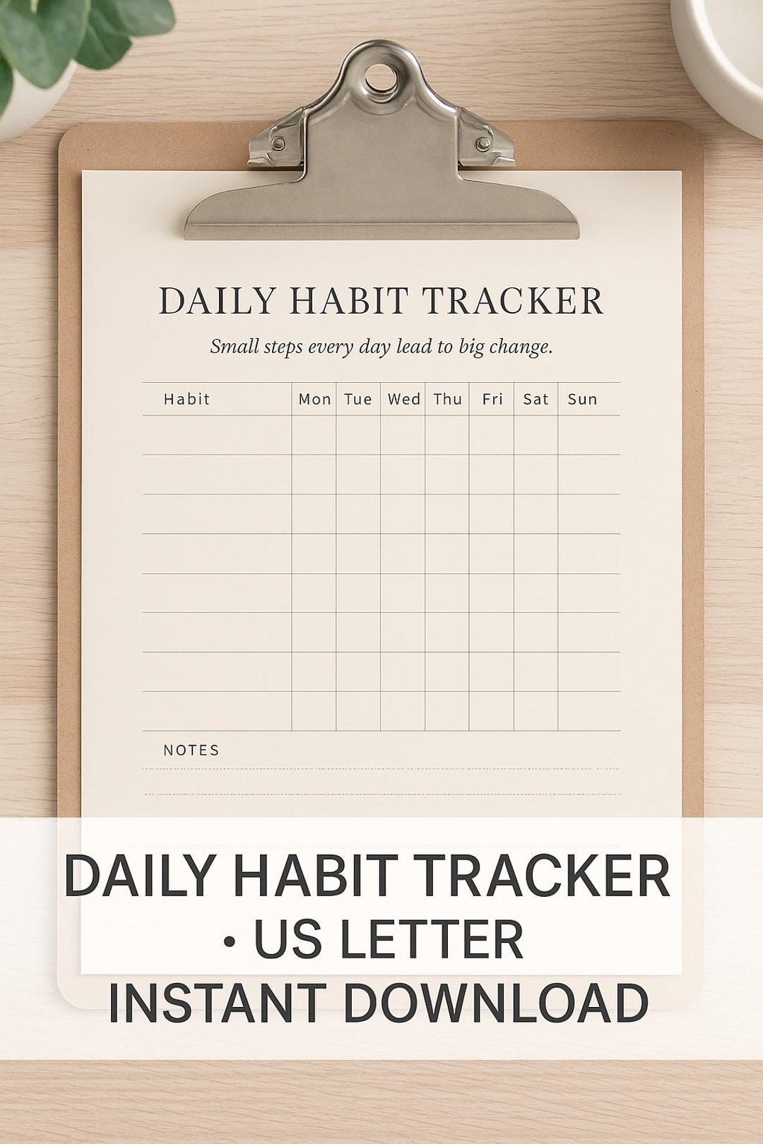 Daily Habit Tracker Printable (US Letter) | Minimalist Planner Insert ...